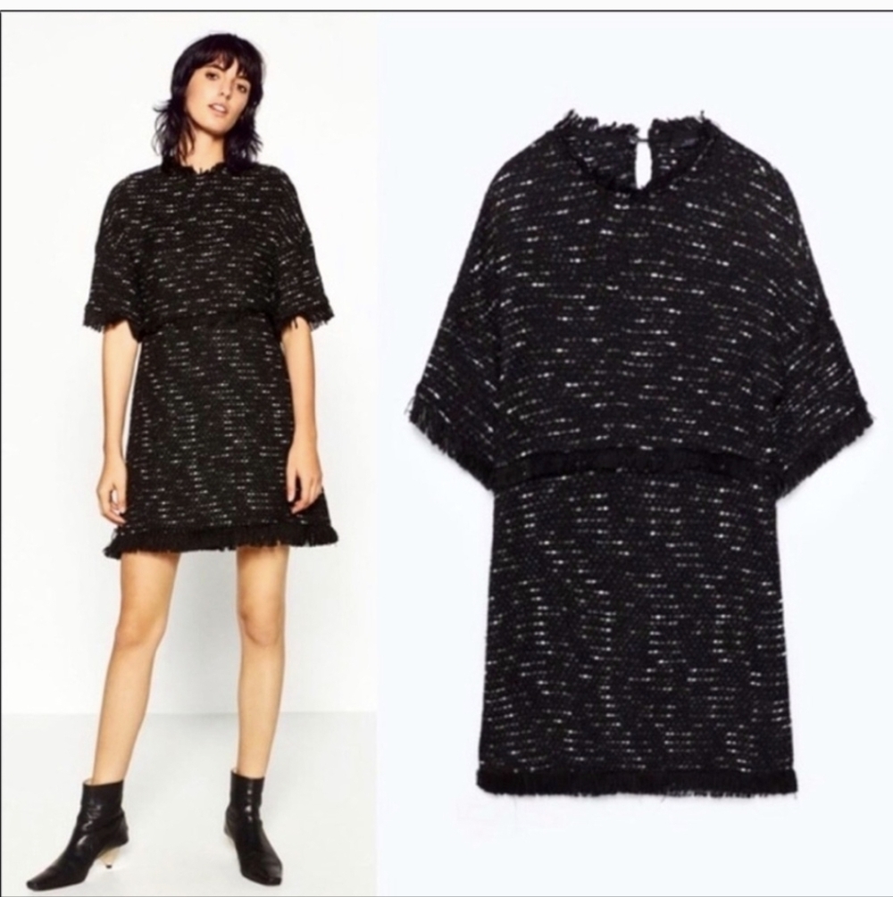 Zara Black and White Tweed Mini Dress